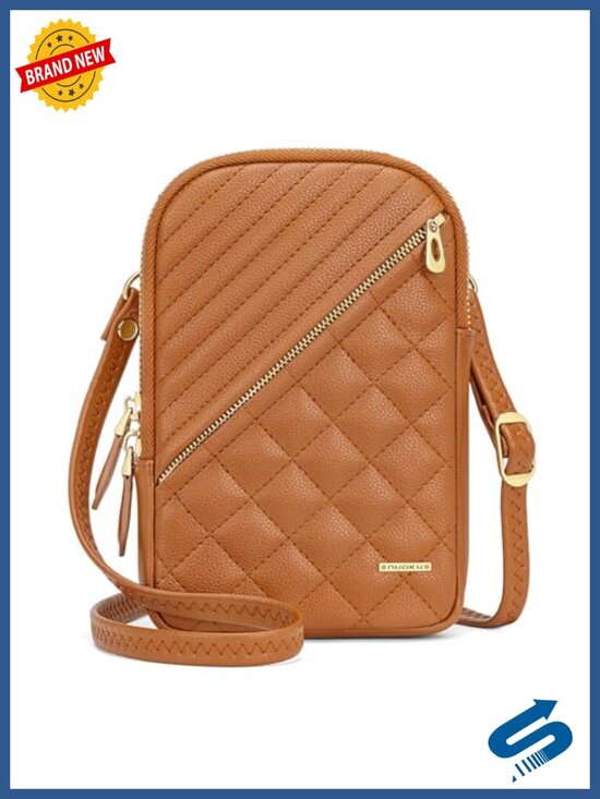 Handbags - Vegan Leather Small Crossbody Bag with Double Zipper, RFID Blocking
